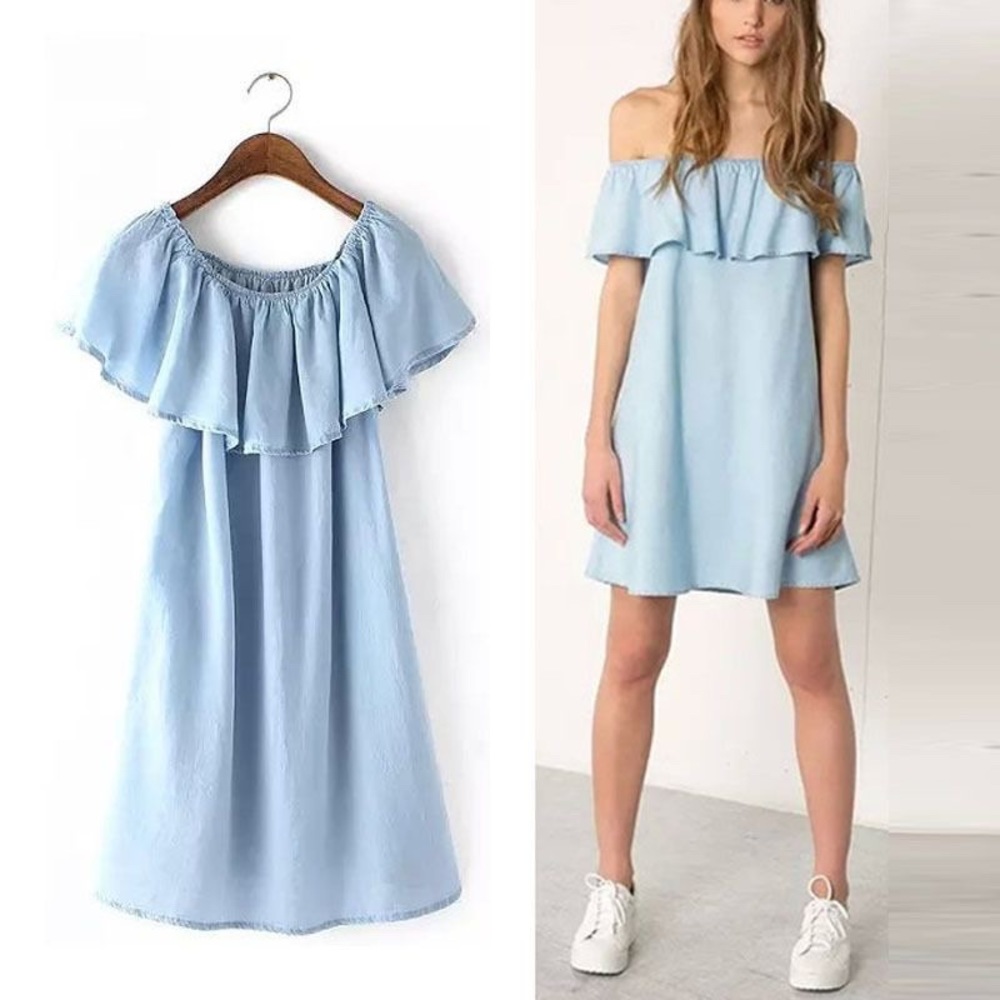 Zara denim off the shoulder dress